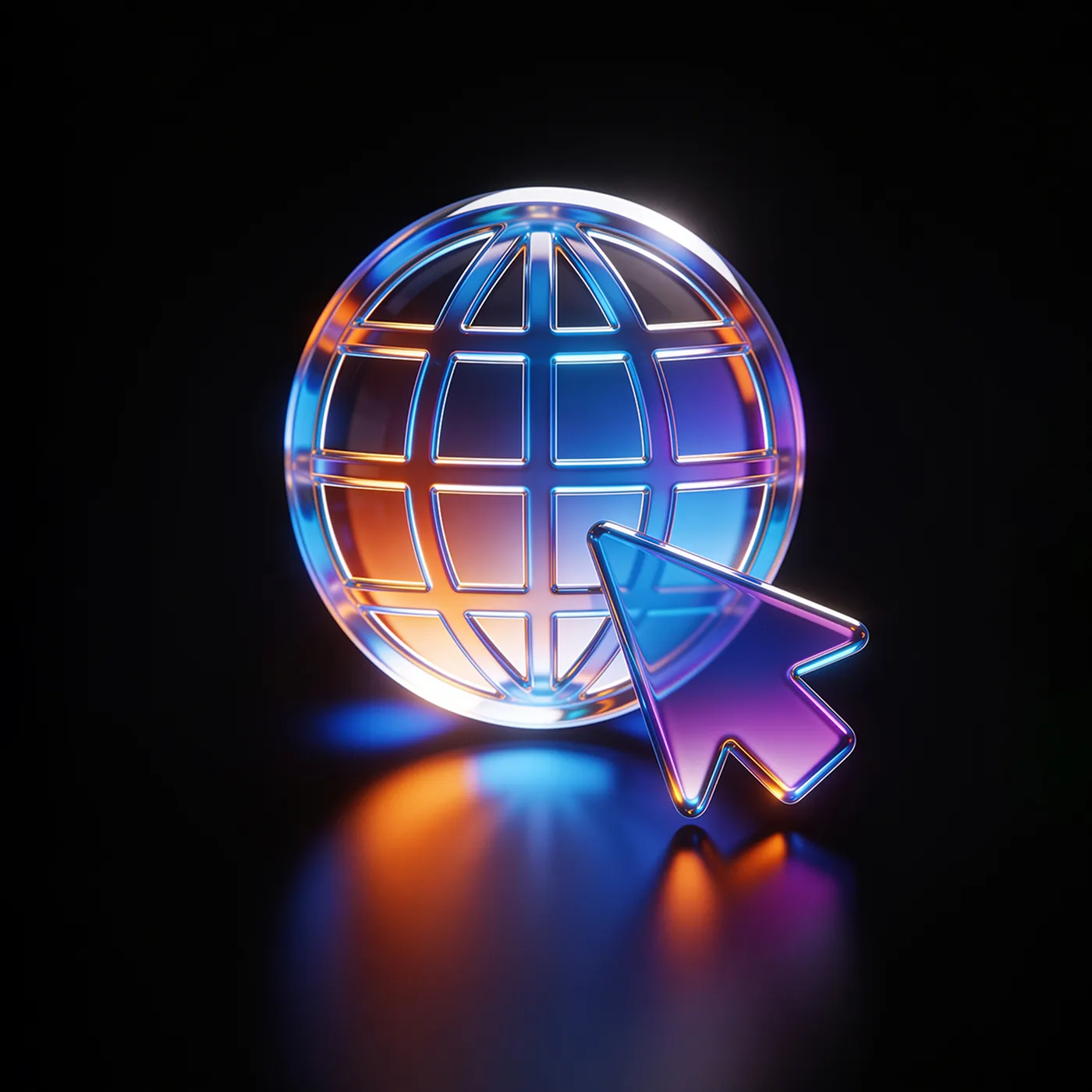 Iridescent globe and cursor representing a complete website